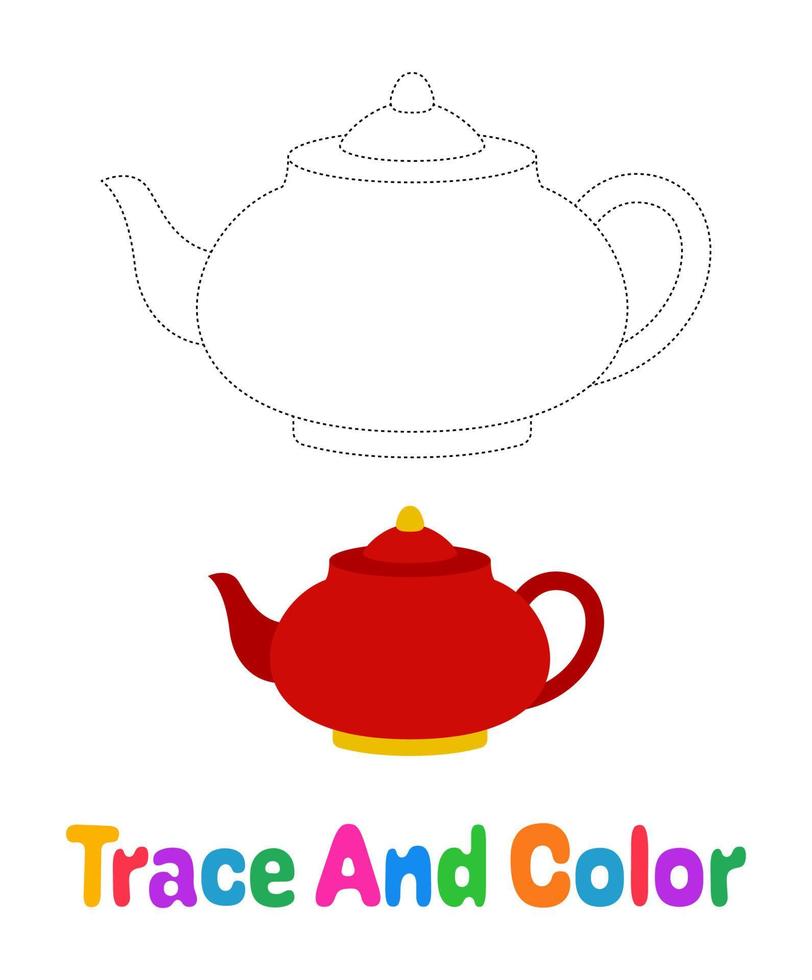 Teapot tracing worksheet for kids vector