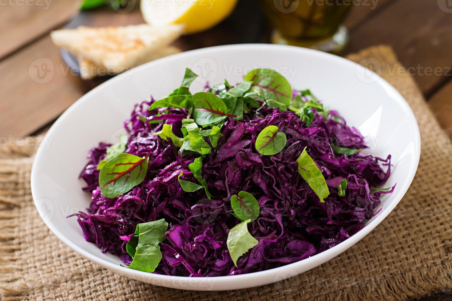 Salad of red cabbage with herbs photo