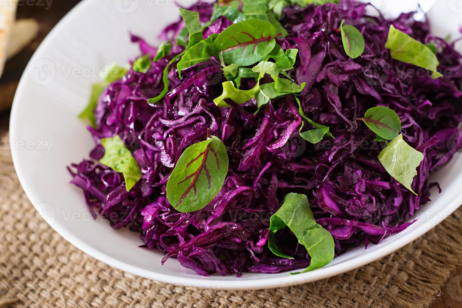 Salad of red cabbage with herbs photo