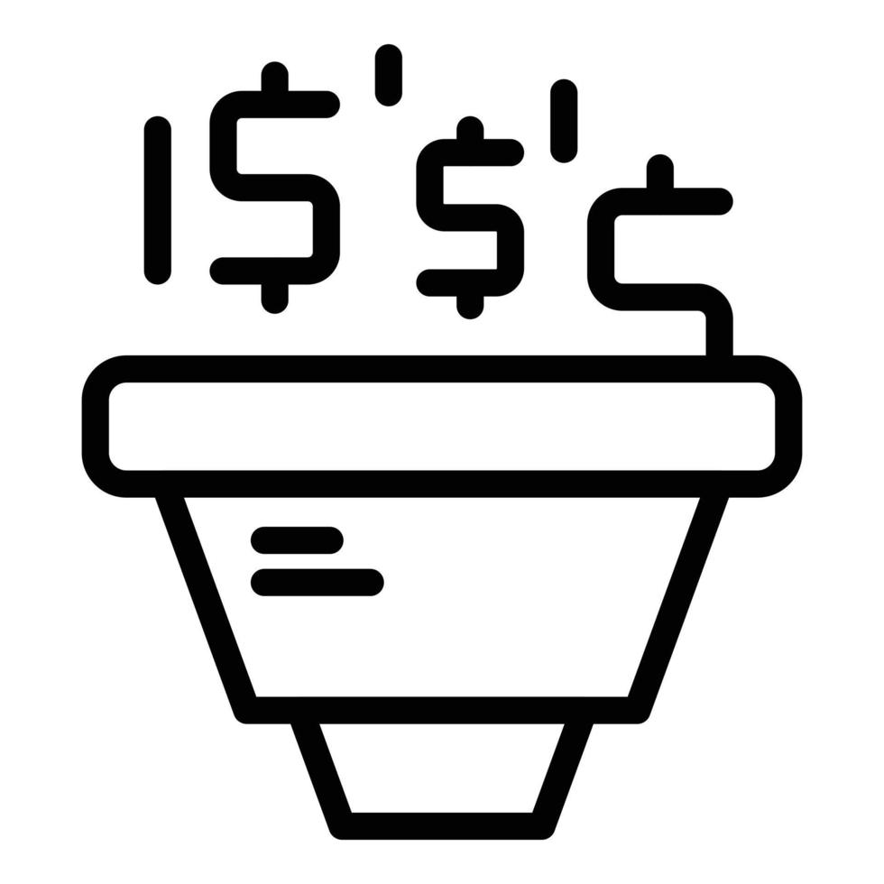 Money funnel icon, outline style vector