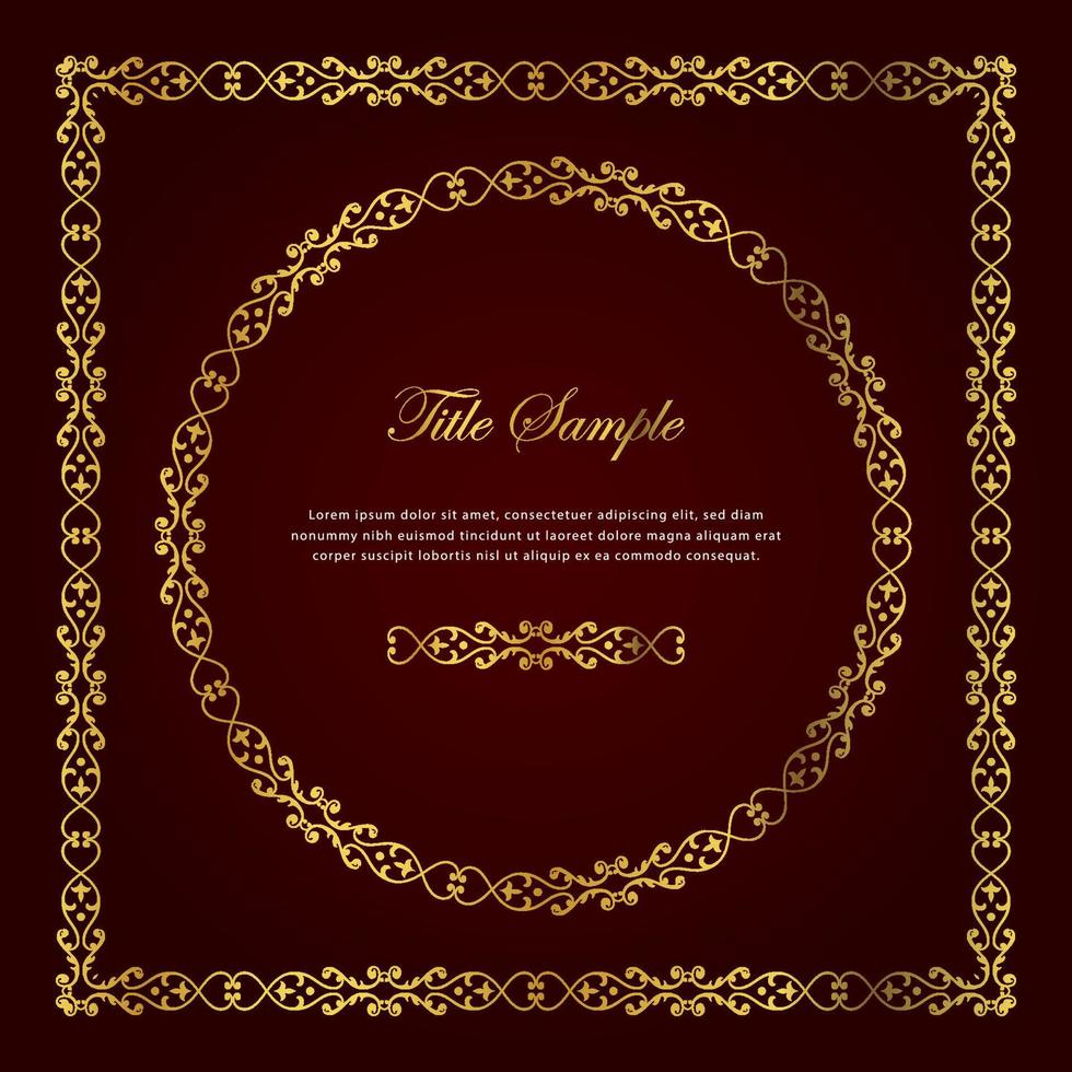 Luxury golden square and round frame set curve cross vine vector