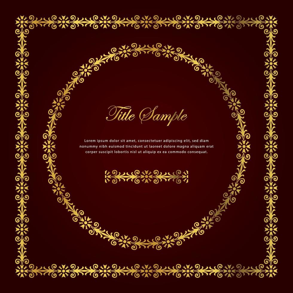 Luxury golden square and round frame set flower vine vector