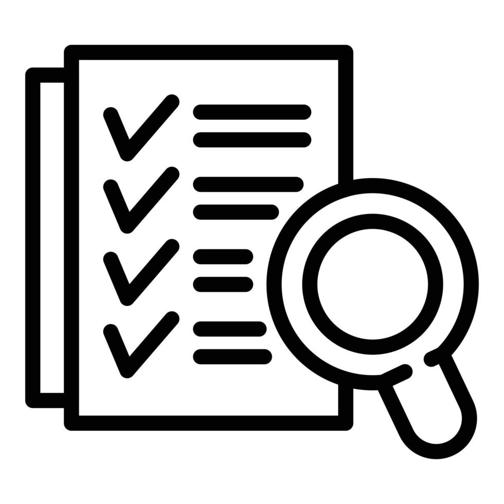 Magnifying checklist icon, outline style vector