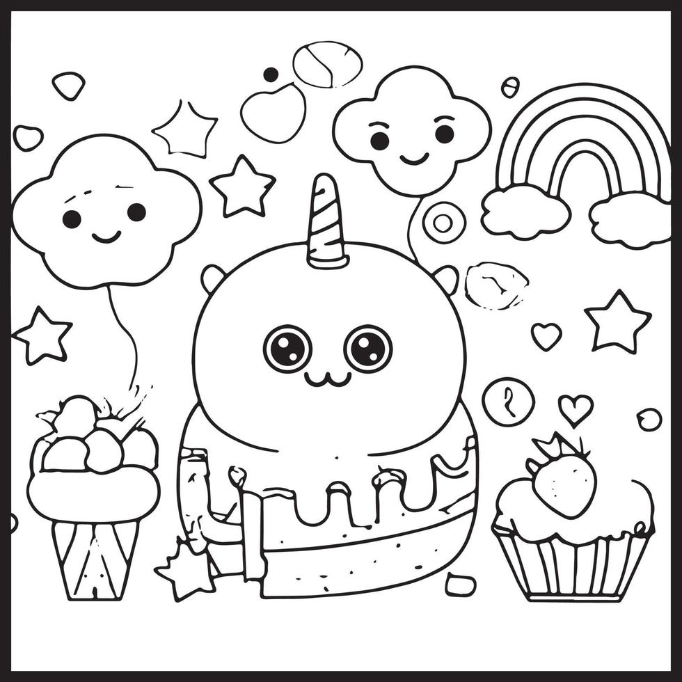 Kawaii Coloring Page For Kids vector