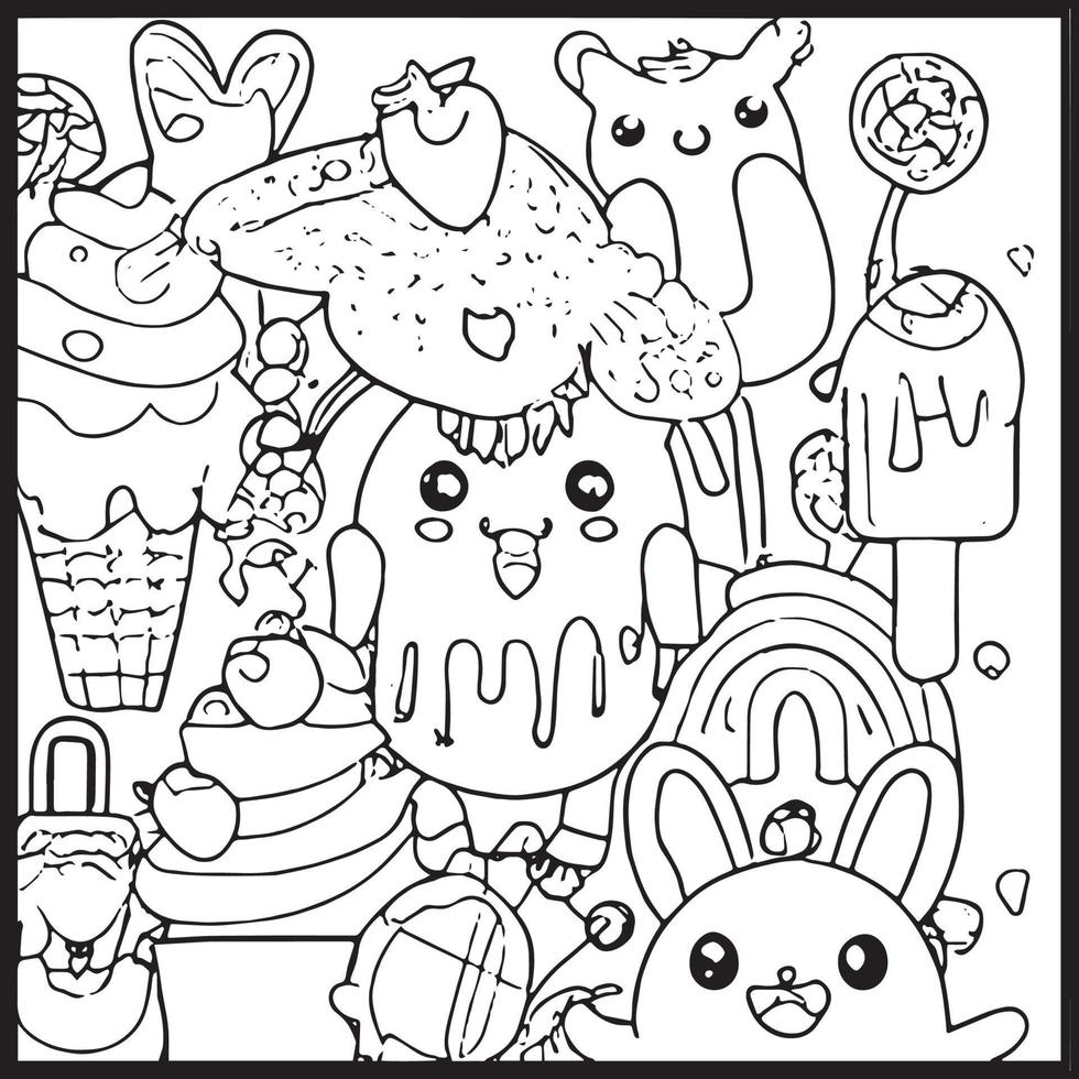 kawaii para colorear para niños vector