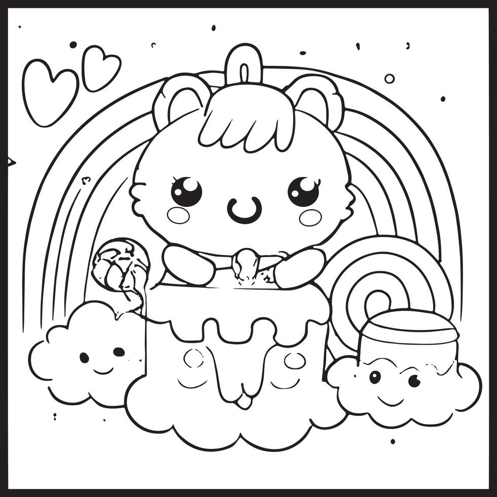 kawaii para colorear para niños vector