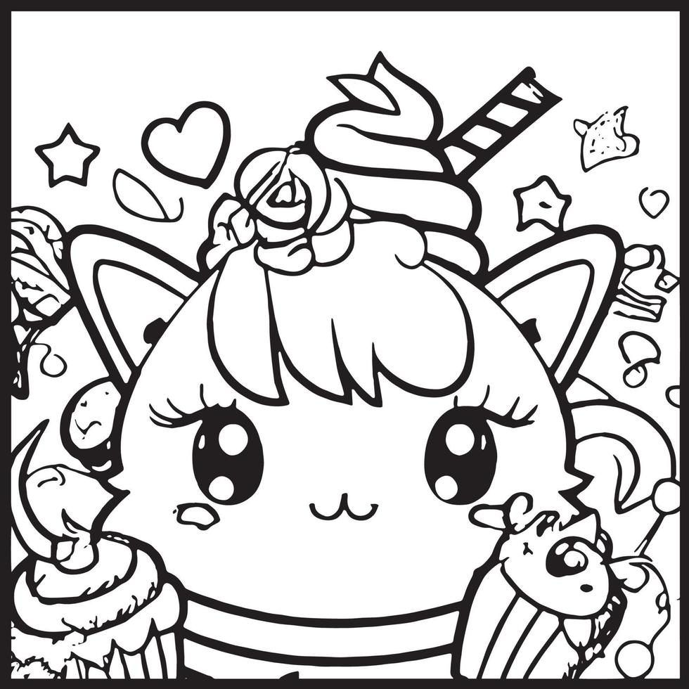 Kawaii Coloring Page For Kids vector