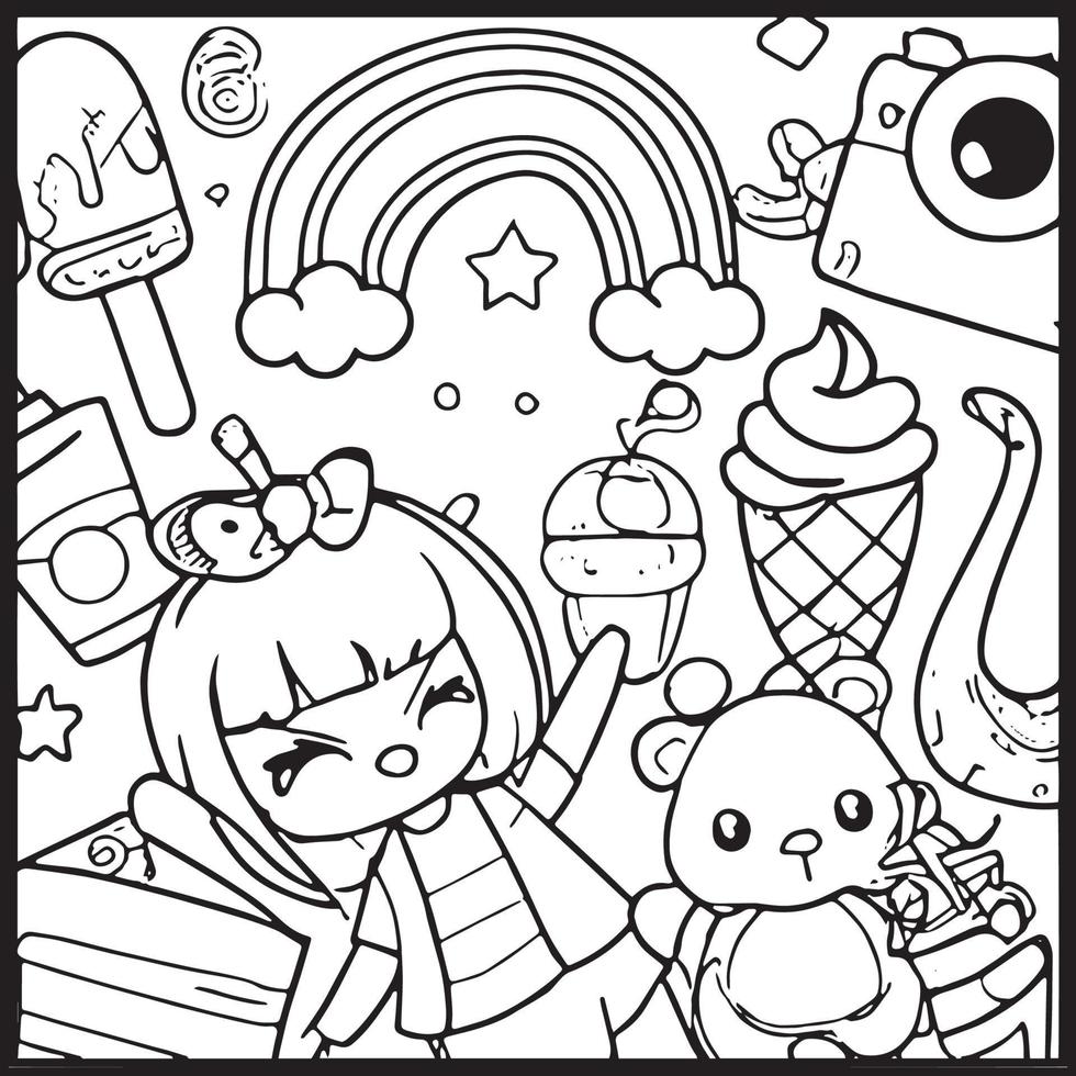 Kawaii Coloring Page For Kids vector