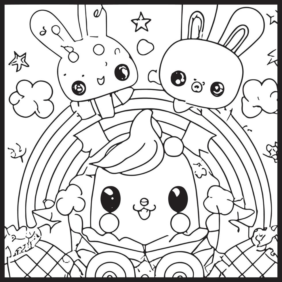 kawaii para colorear para niños vector