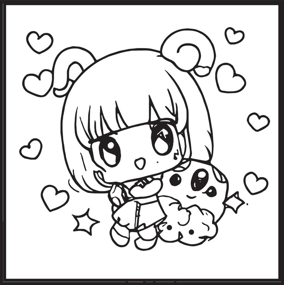 Chibi Coloring Pages 15906958 Vector Art at Vecteezy