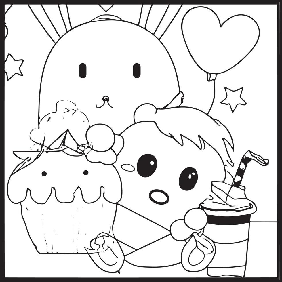 kawaii para colorear para niños vector