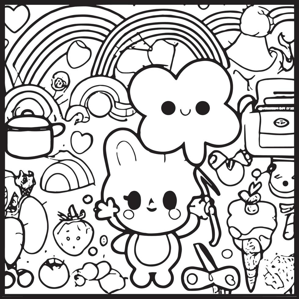 Kawaii Coloring Page For Kids vector