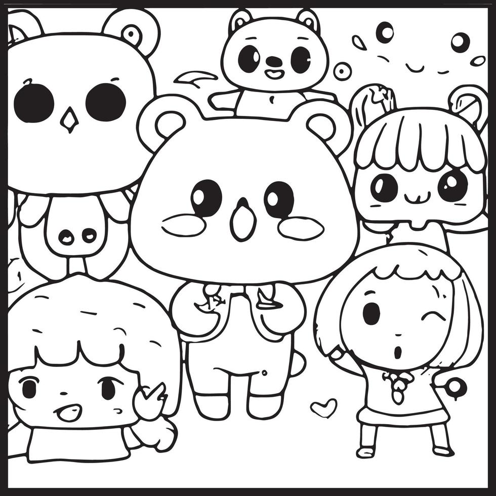 Kawaii Coloring Page For Kids vector