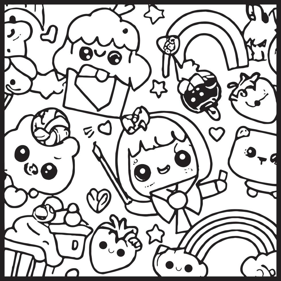 Kawaii Coloring Page For Kids vector
