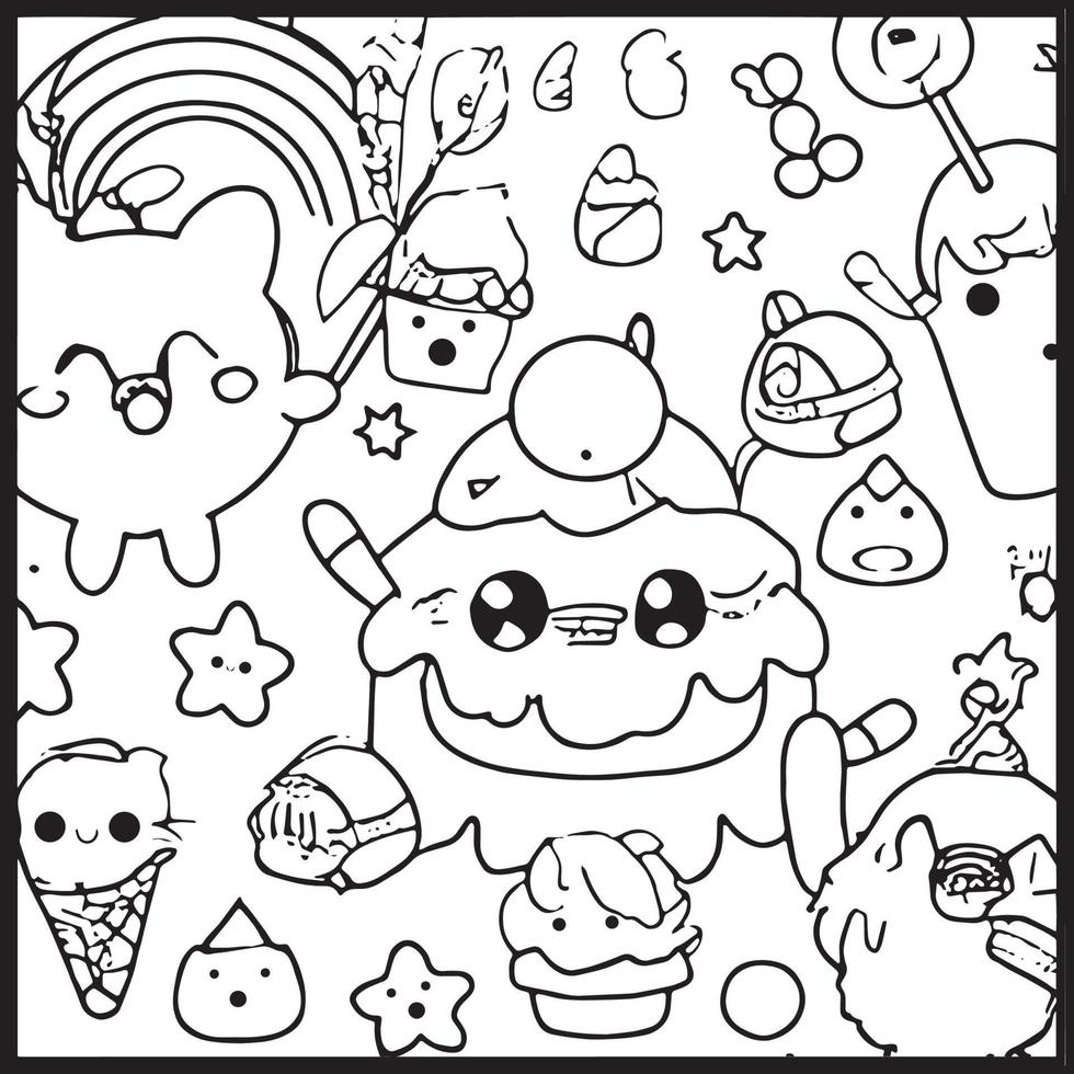 Kawaii Coloring Page For Kids vector