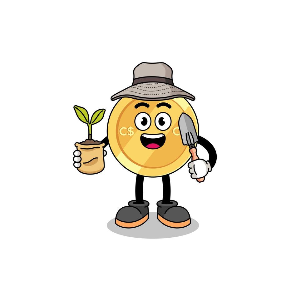 Illustration of canadian dollar cartoon holding a plant seed vector