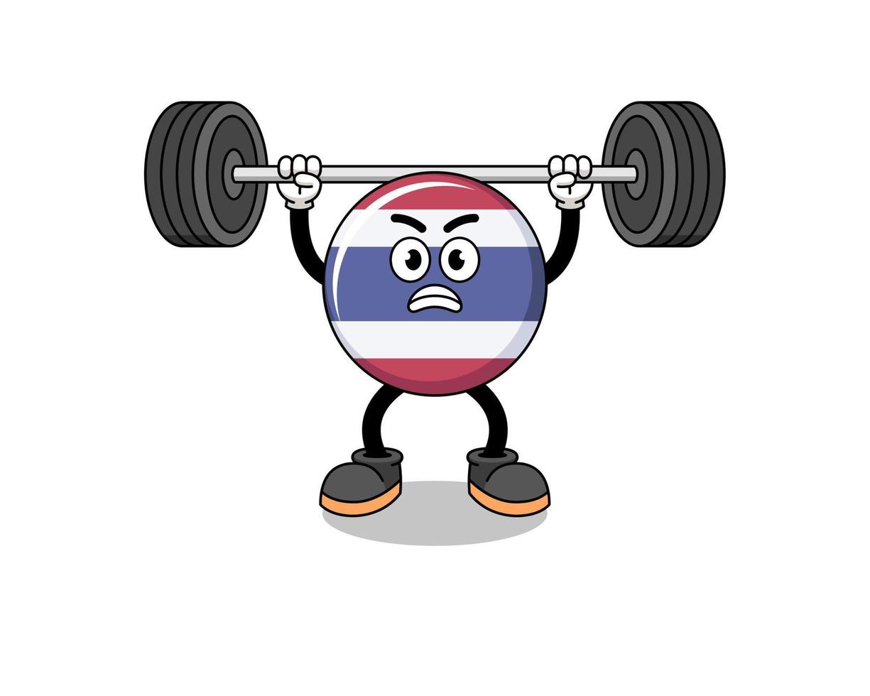 thailand flag mascot cartoon lifting a barbell vector