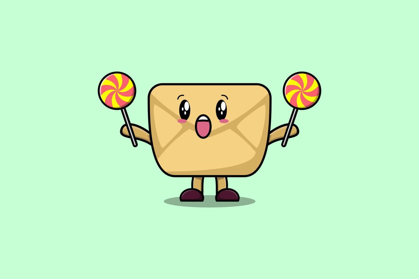 Cute cartoon Envelope character holding lollipop vector