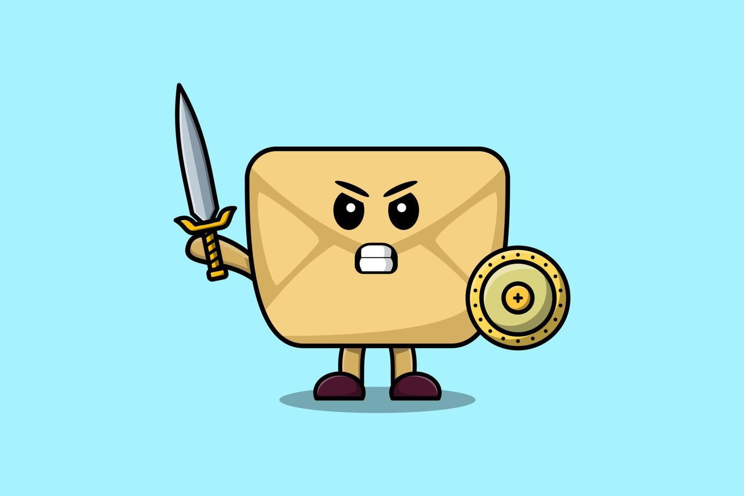 Cute cartoon Envelope holding sword and shield vector