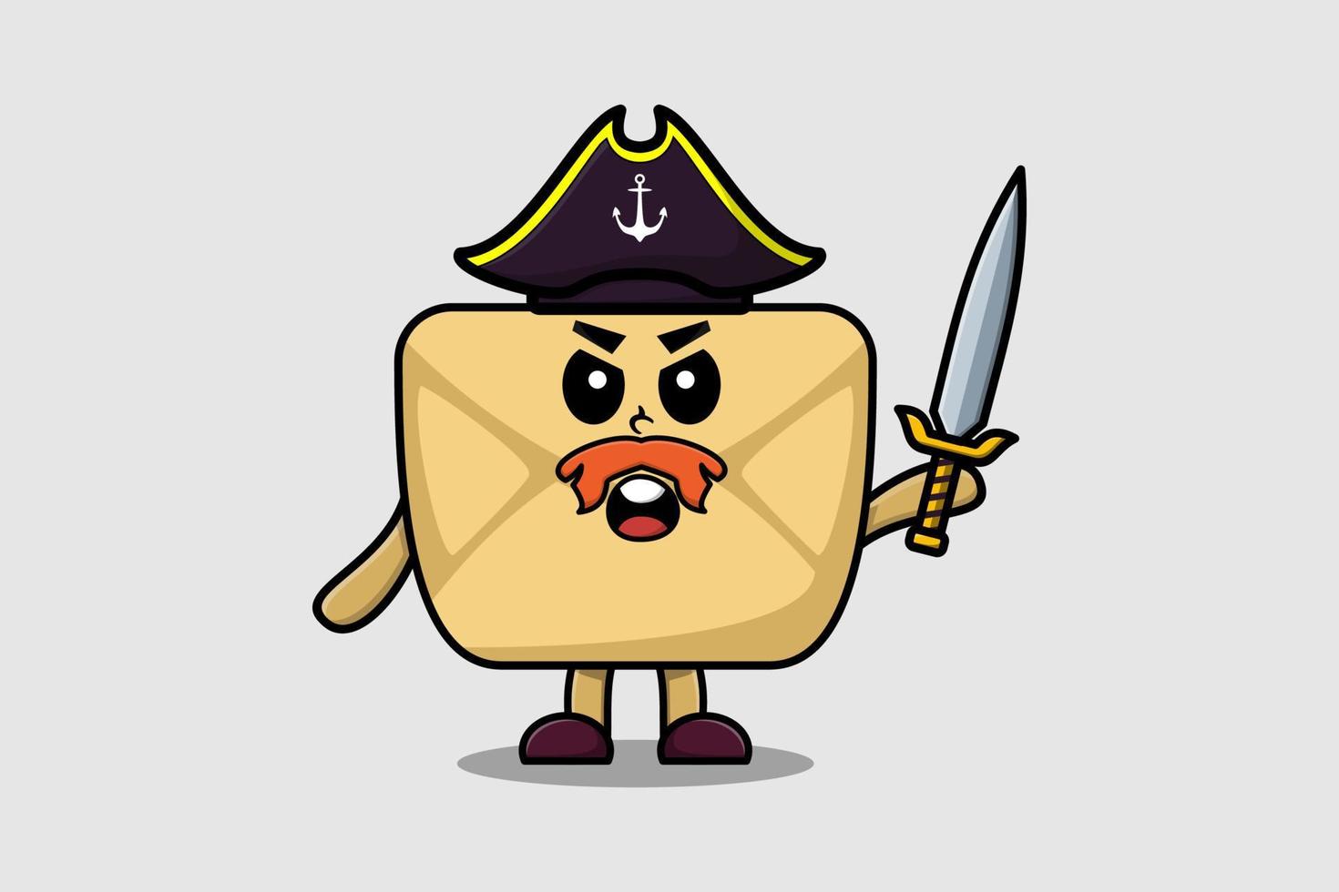 Cute cartoon mascot Envelope pirate holding sword vector