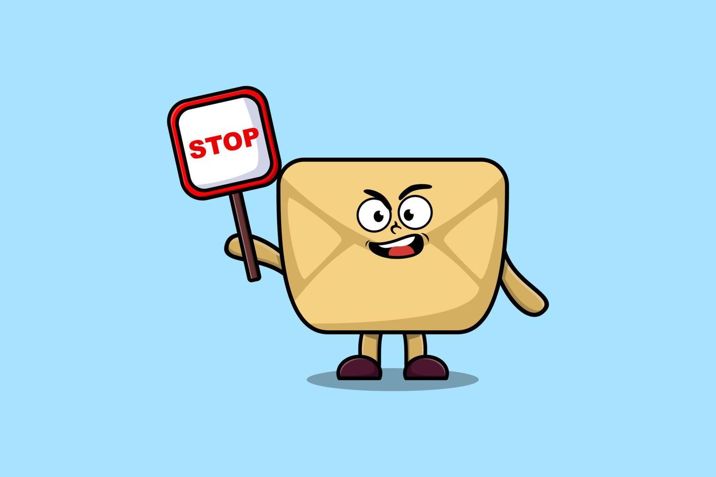 Cute Cartoon mascot Envelope with stop sign board vector