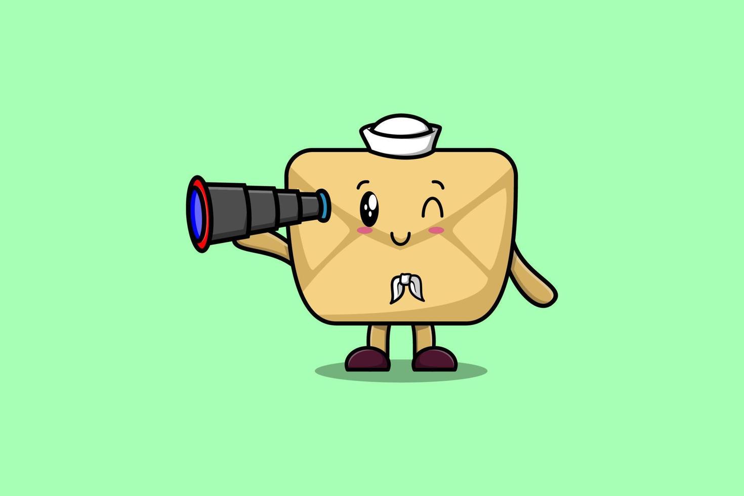 marinero de sobre de dibujos animados lindo usando binocular vector