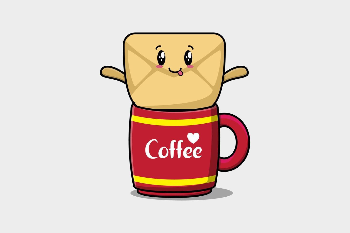 Envelope cute character illustration in coffee cup vector