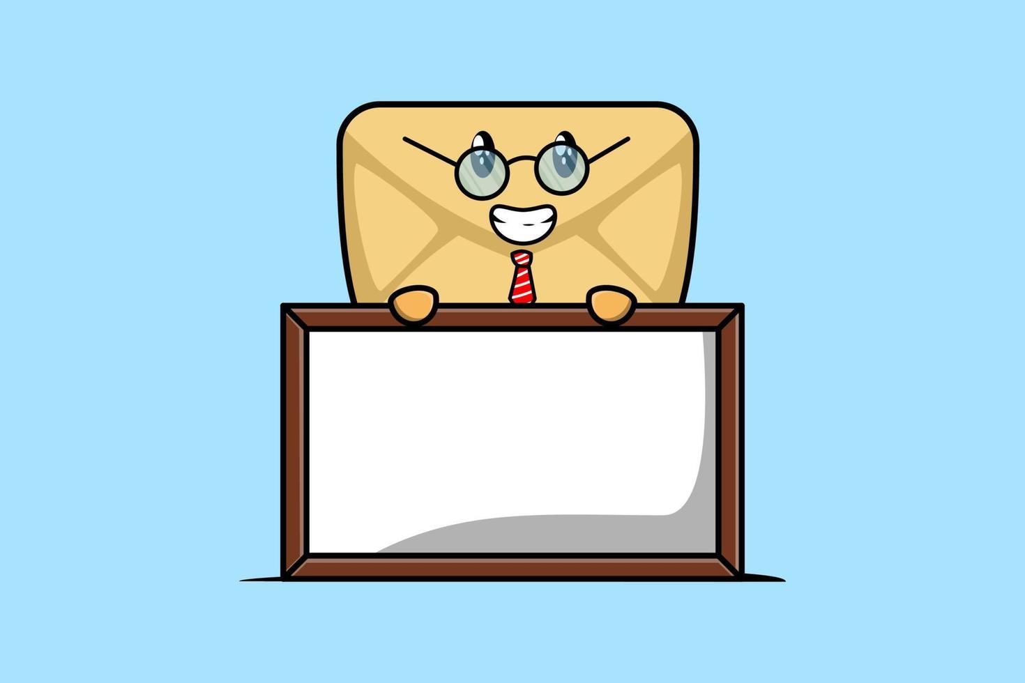 Cute cartoon Envelope teacher with big whiteboard vector