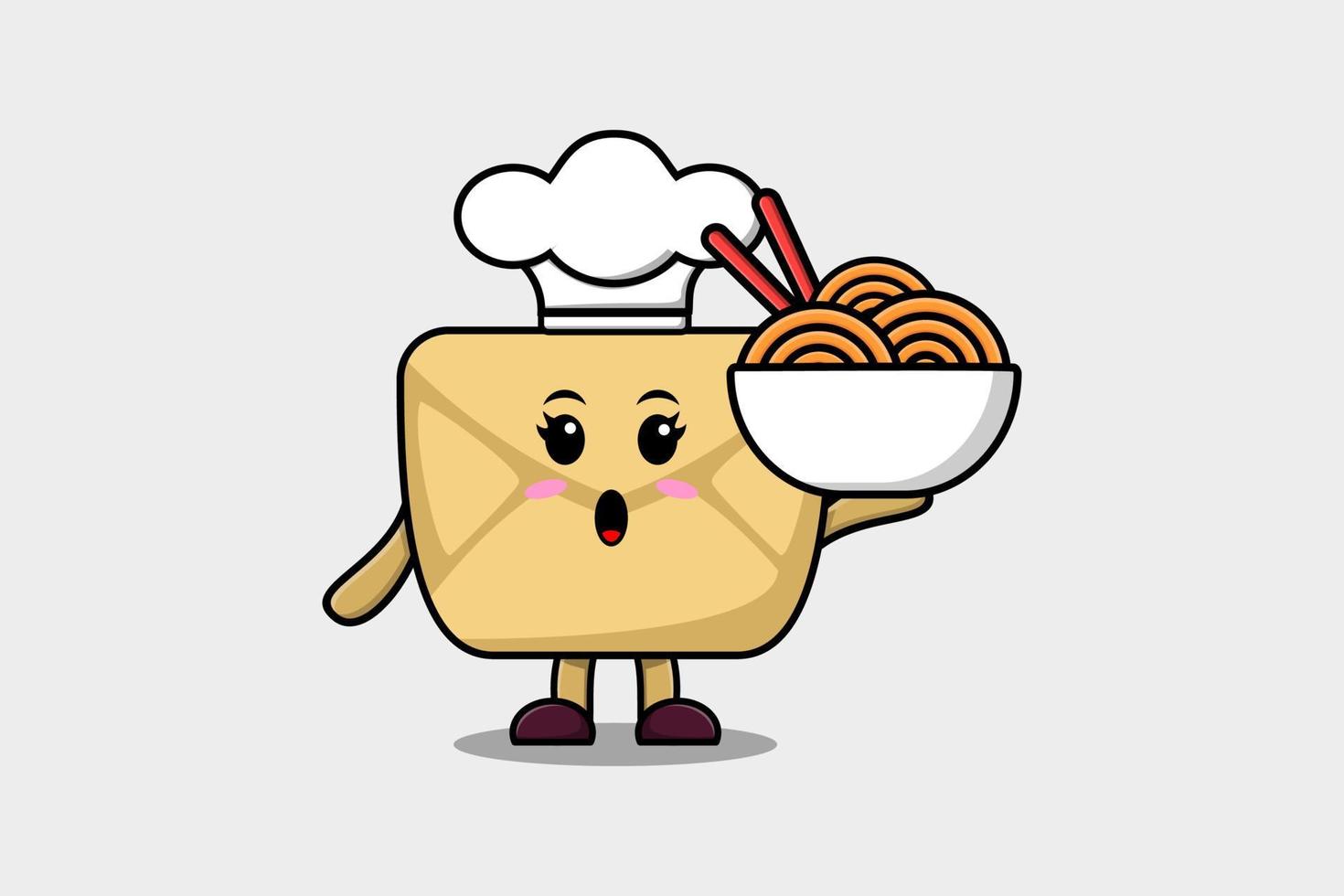 Cute cartoon Envelope chef holding noodles in bowl vector
