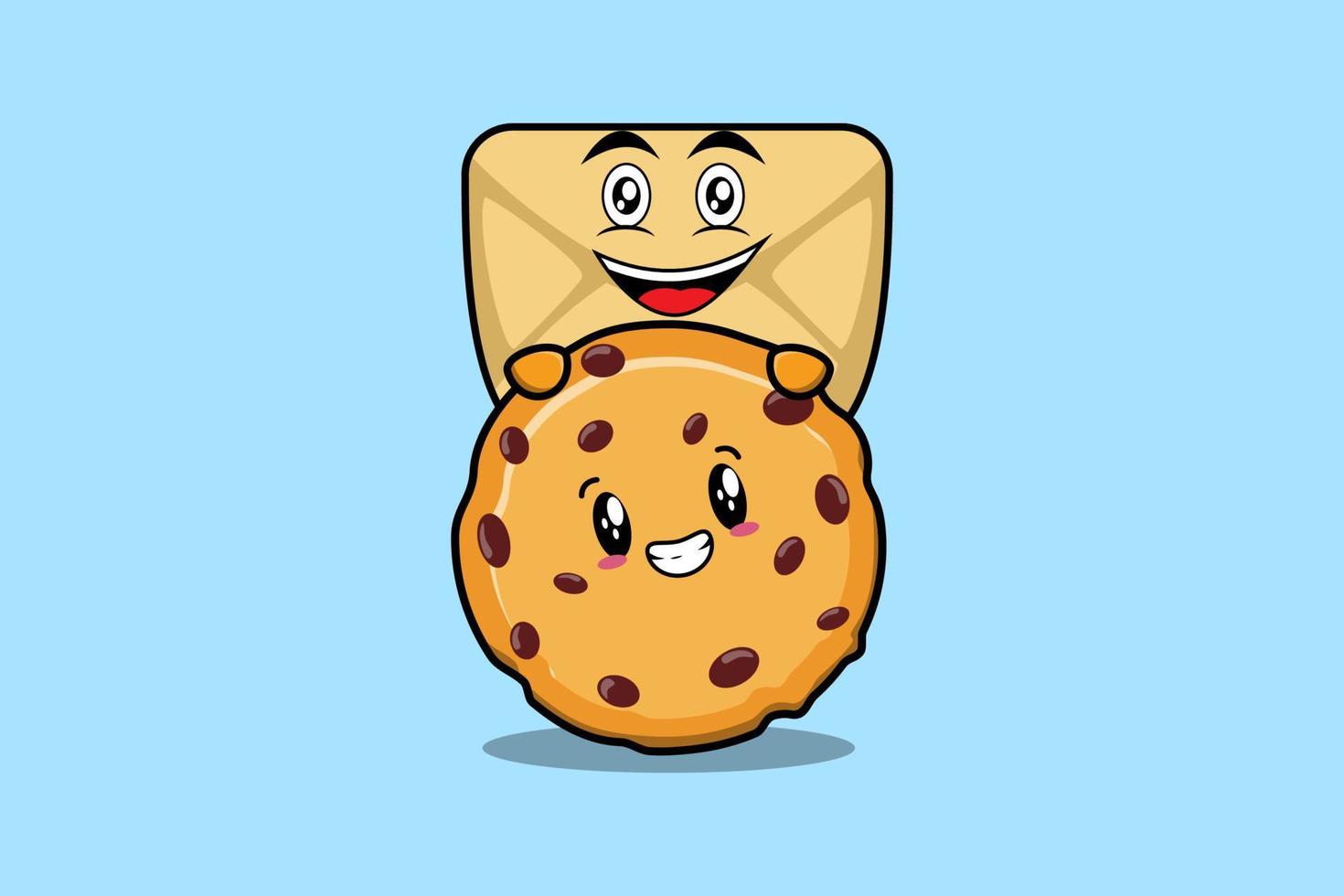 Cute Envelope cartoon character hiding in biscuits vector