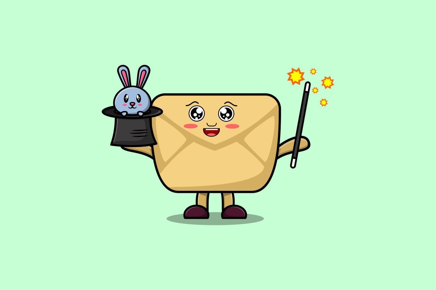 Cute cartoon Envelope magician playing magic cards vector