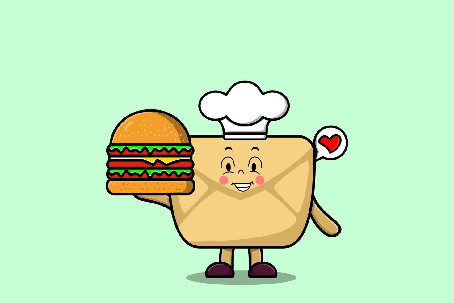 Cute cartoon Envelope chef character hold burger vector