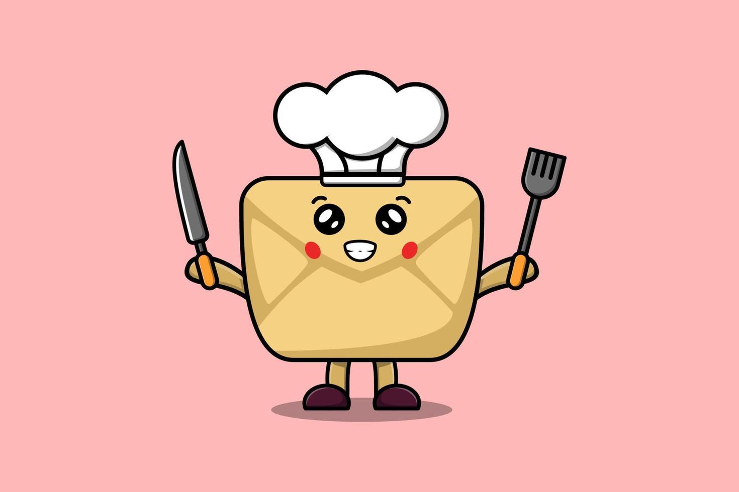 Cute cartoon Envelope chef holding knife and fork vector