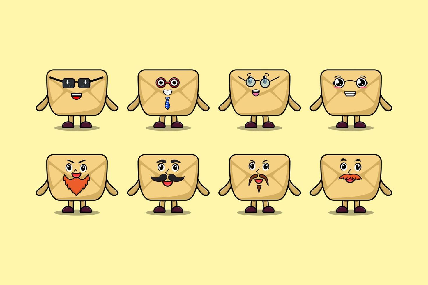 Set kawaii Envelope cartoon character expressions vector