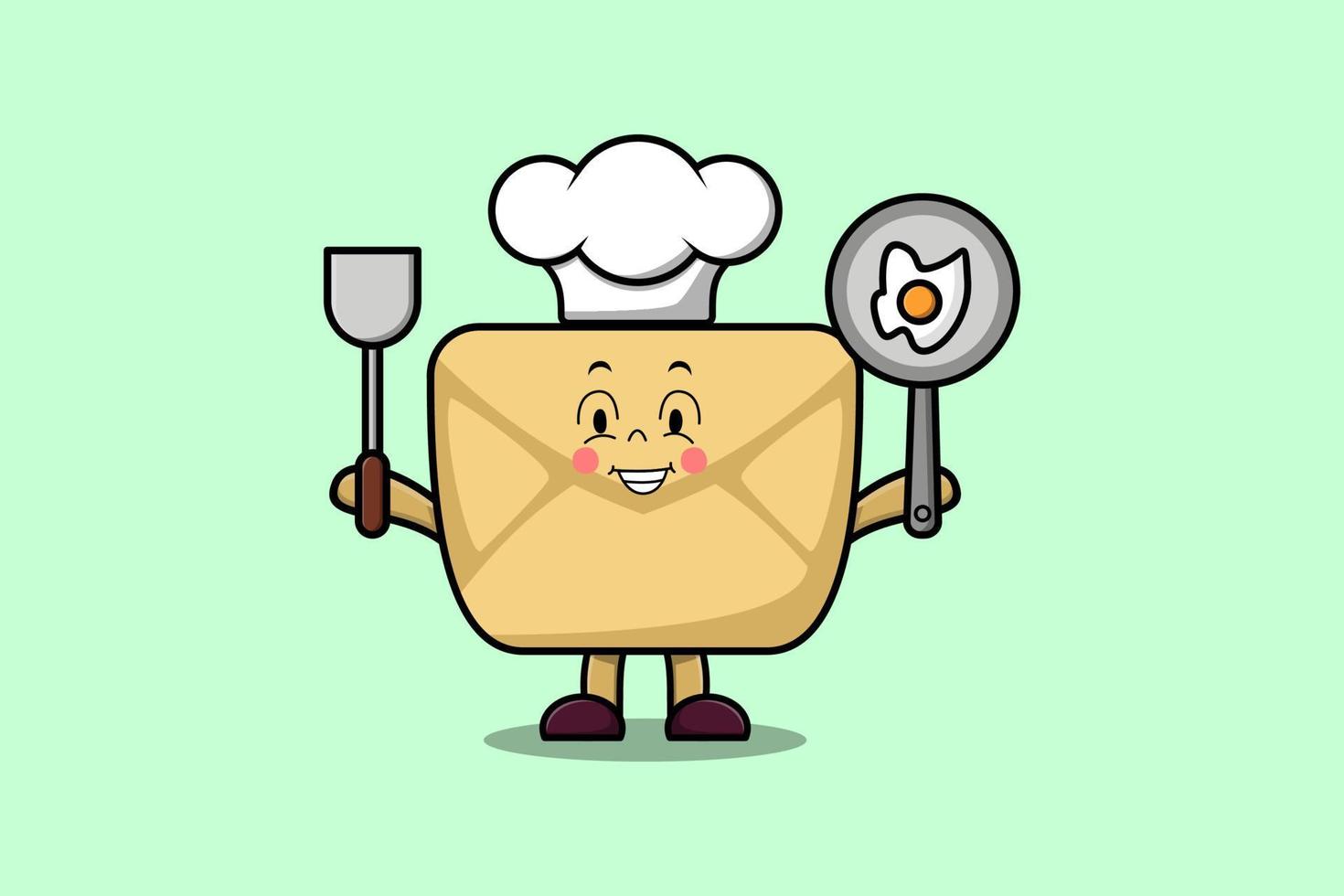 Cute cartoon Envelope chef holding pan and spatula vector