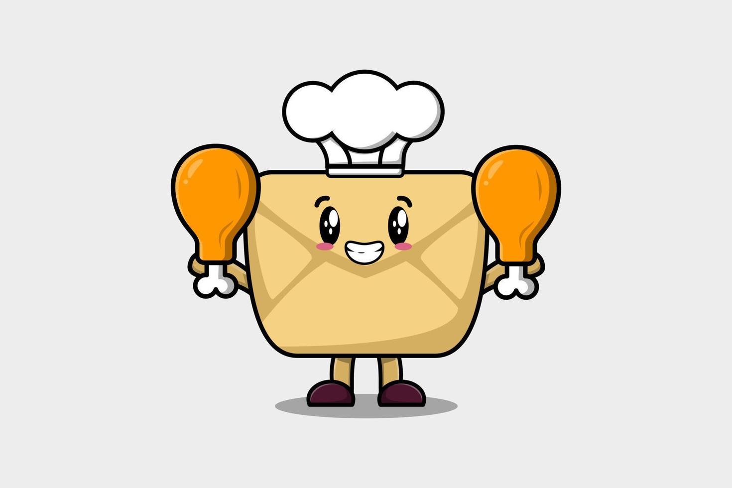 Cute cartoon Envelope chef hold two chicken thighs vector