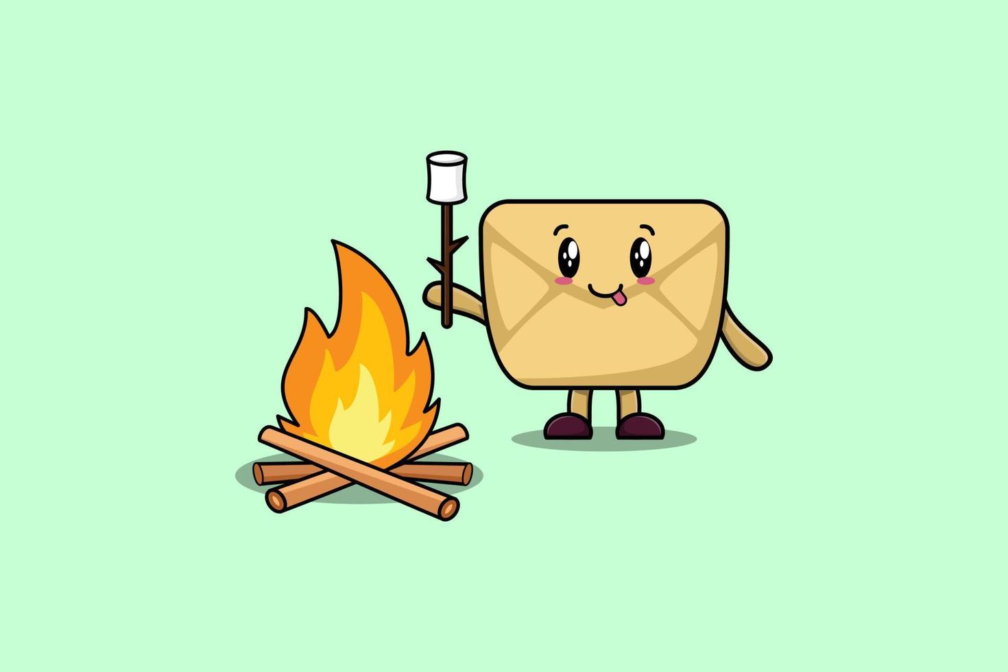 Cute cartoon envelope is burning marshmallow vector