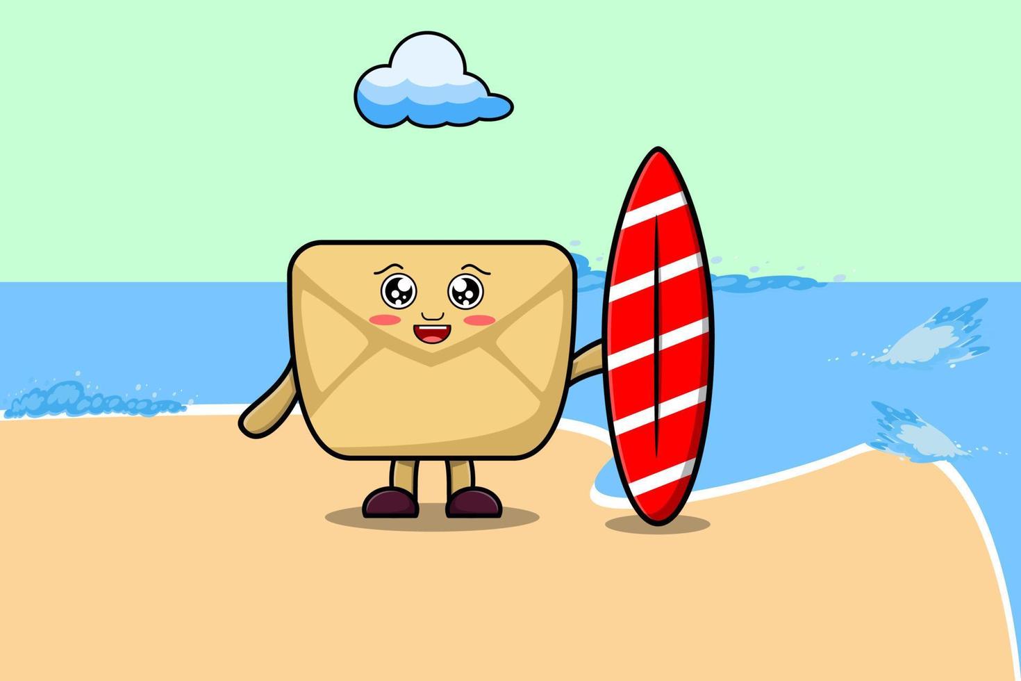 Cute cartoon Envelope character playing surfing vector