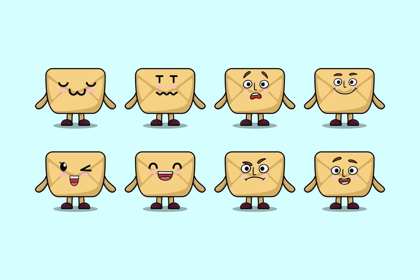 Set kawaii Envelope cartoon character expressions vector