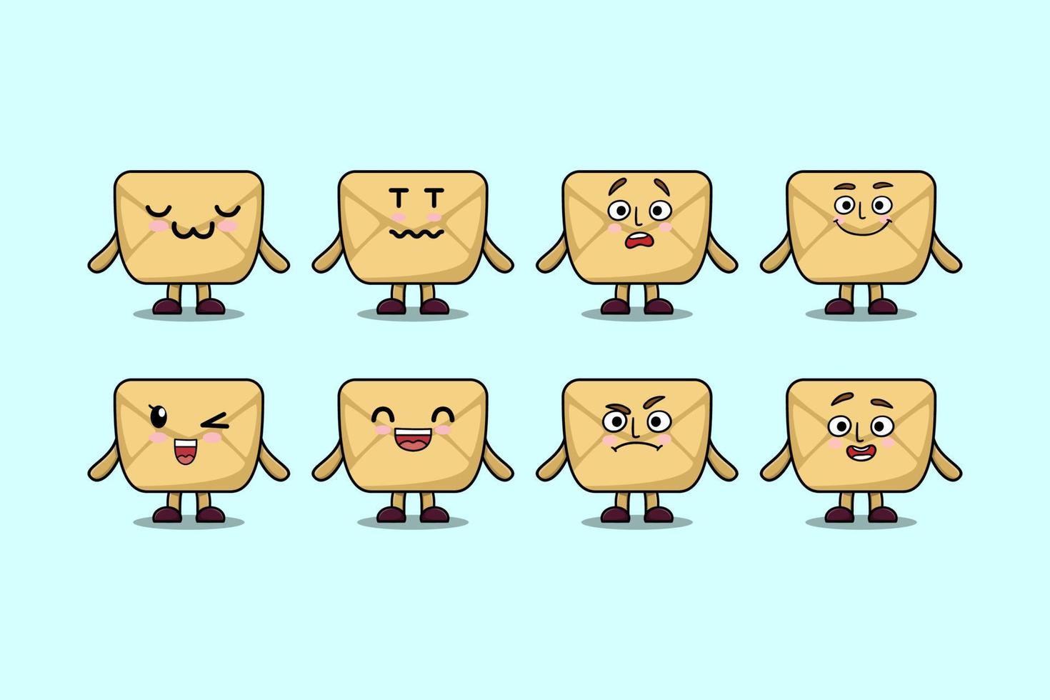 Set kawaii Envelope cartoon character expressions vector