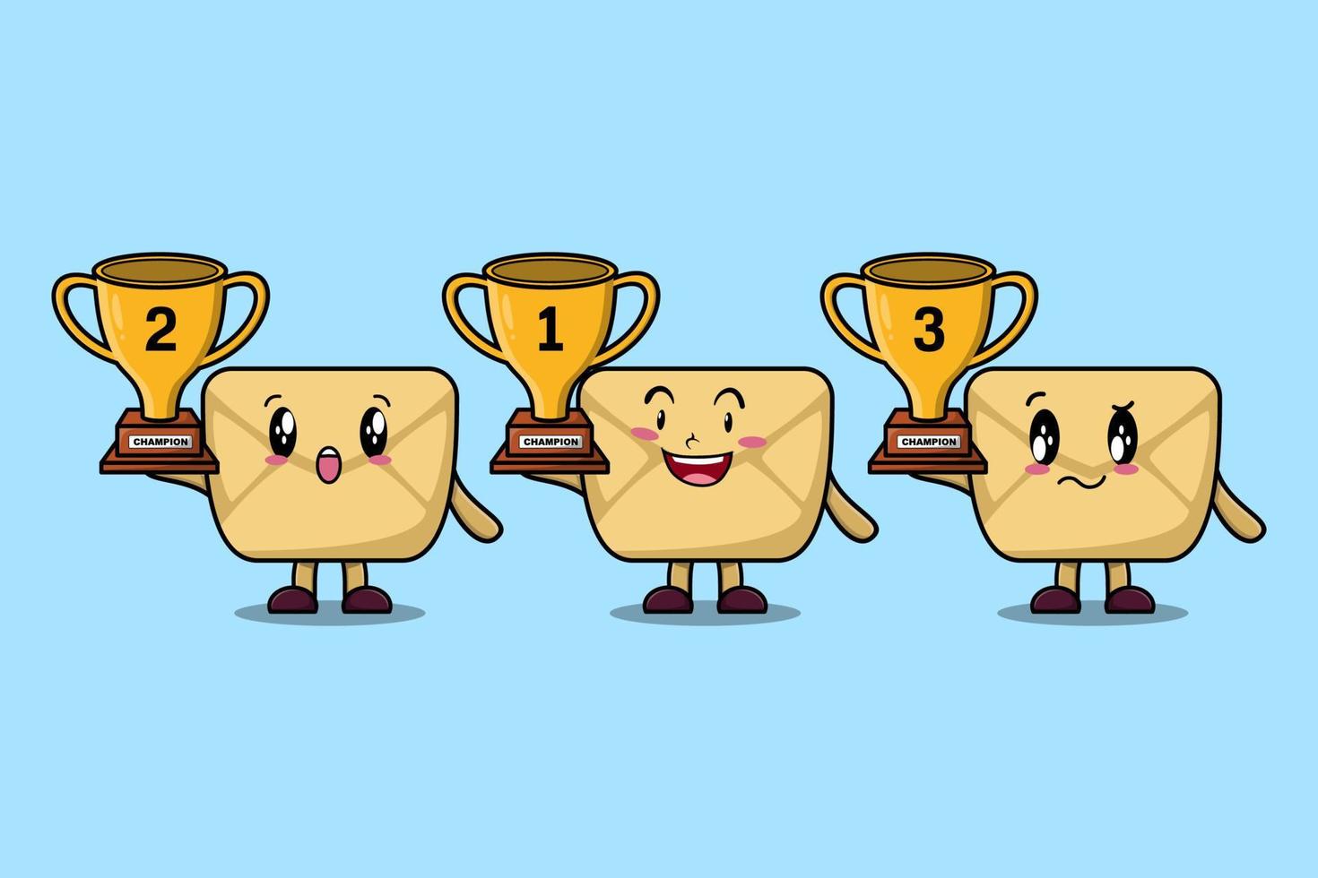 Set of cute cartoon Envelope holding trophy vector