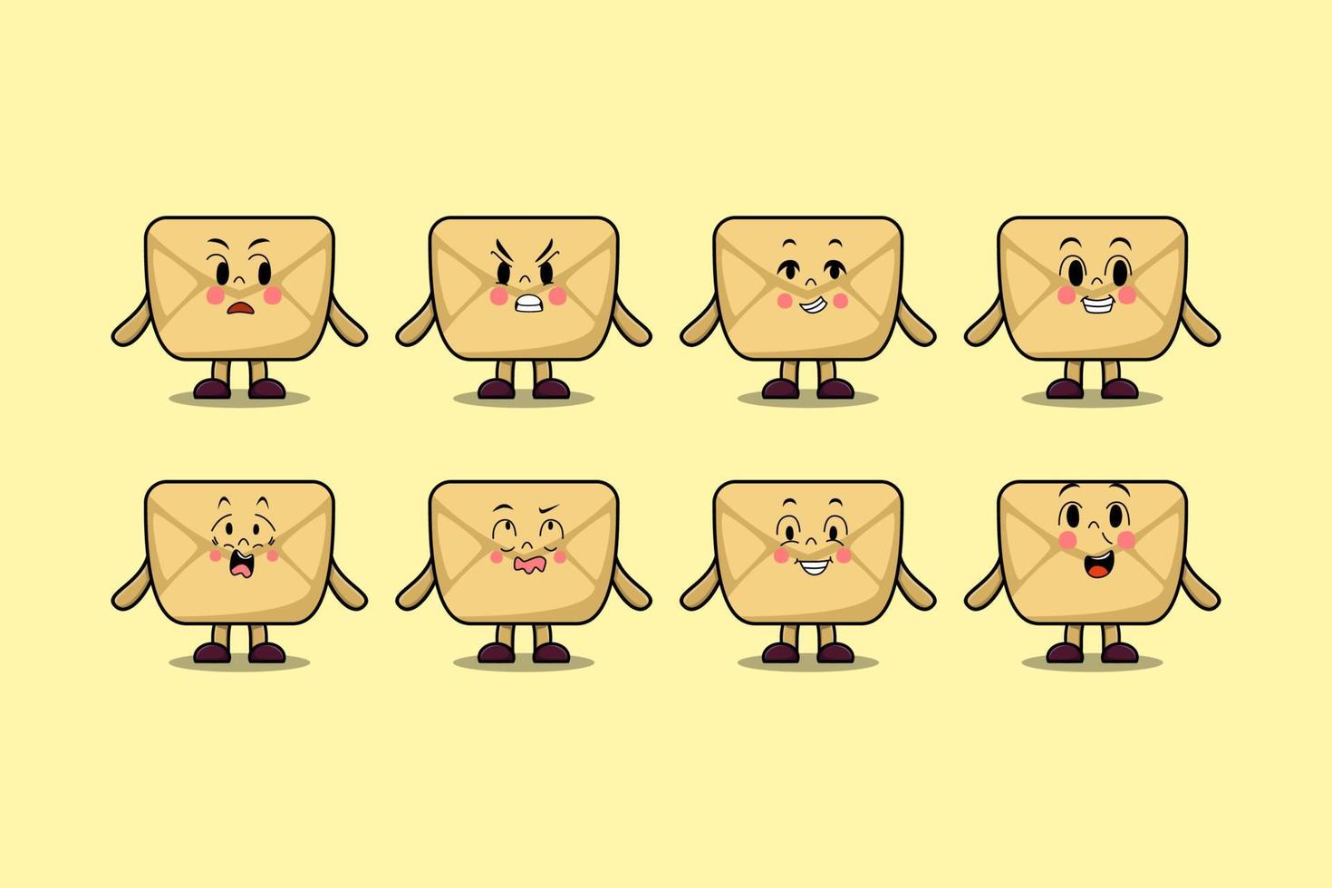 Set kawaii Envelope cartoon character expressions vector