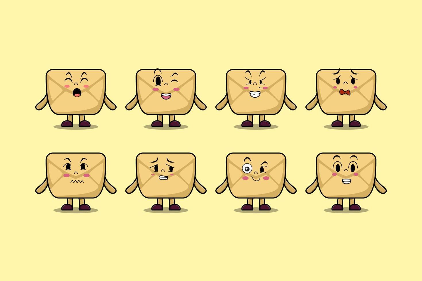 Set kawaii Envelope cartoon character expressions vector