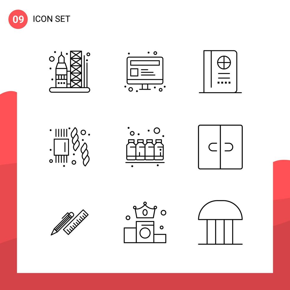 Pack of 9 Universal Outline Icons for Print Media on White Background vector