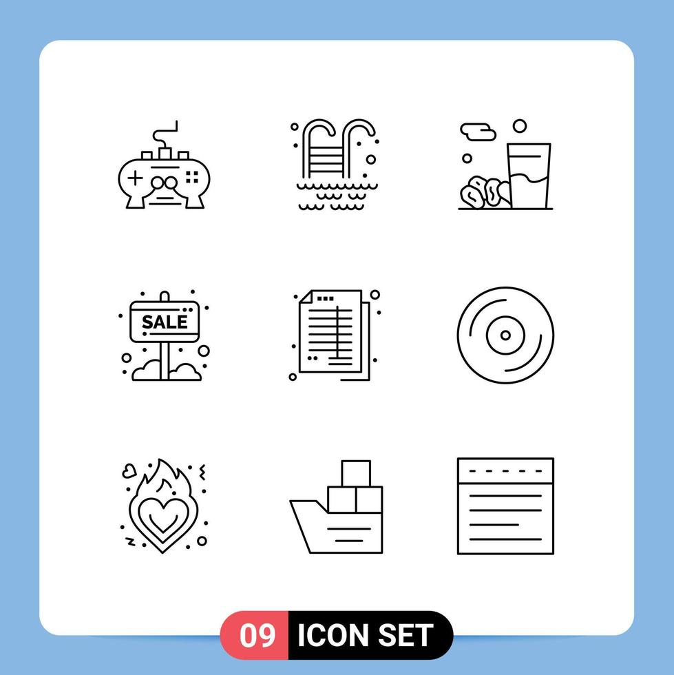 Universal Icon Symbols Group of 9 Modern Outlines of accounting sale board drink sale banner Editable Vector Design Elements