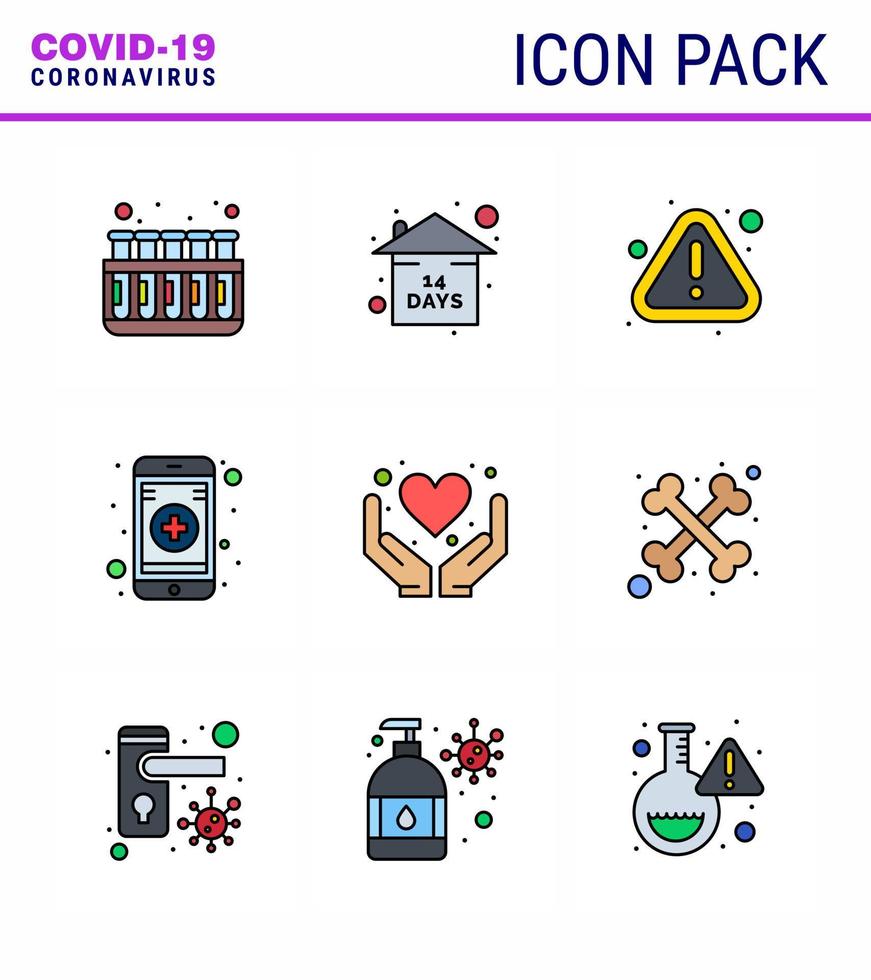 9 Filled Line Flat Color viral Virus corona icon pack such as heart care error mobile app medical viral coronavirus 2019nov disease Vector Design Elements