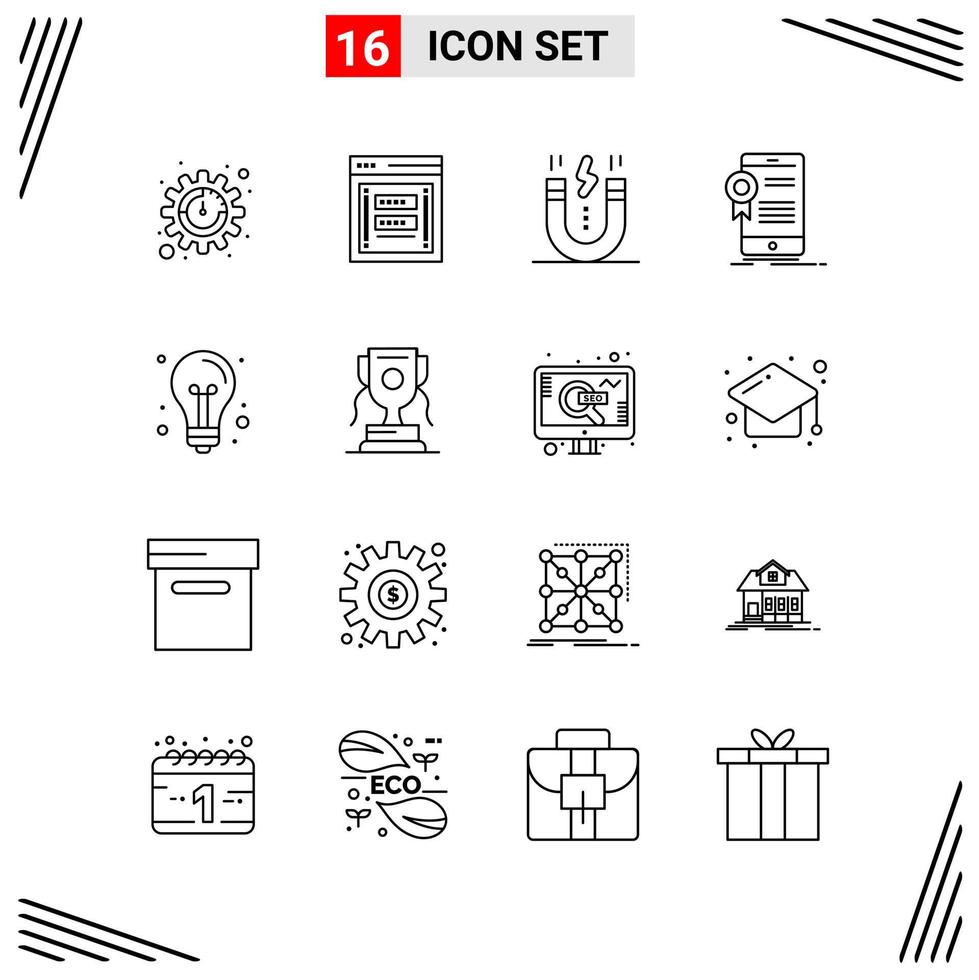 16 Icons Line Style Grid Based Creative Outline Symbols for Website Design Simple Line Icon Signs Isolated on White Background 16 Icon Set Creative Black Icon vector background