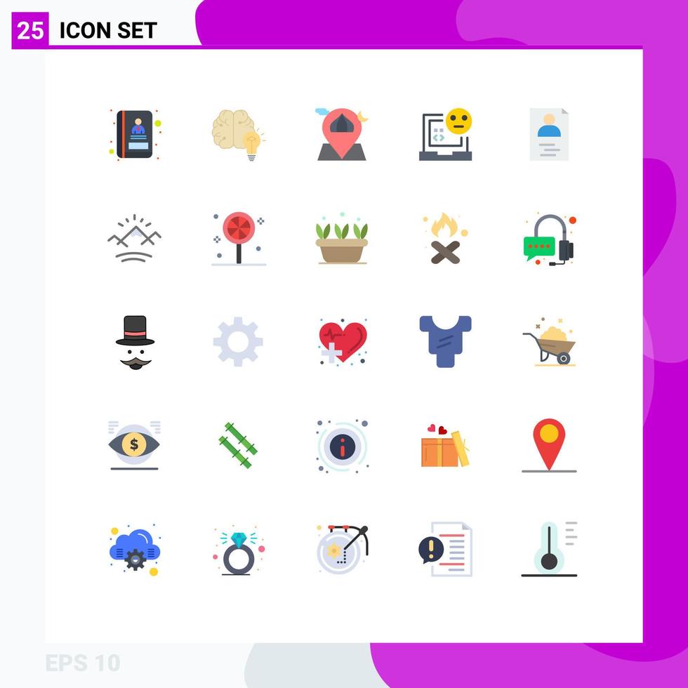 25 User Interface Flat Color Pack of modern Signs and Symbols of error develop mosque bug map Editable Vector Design Elements