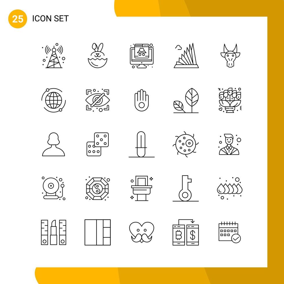 25 Icon Set Line Style Icon Pack Outline Symbols isolated on White Backgound for Responsive Website Designing Creative Black Icon vector background