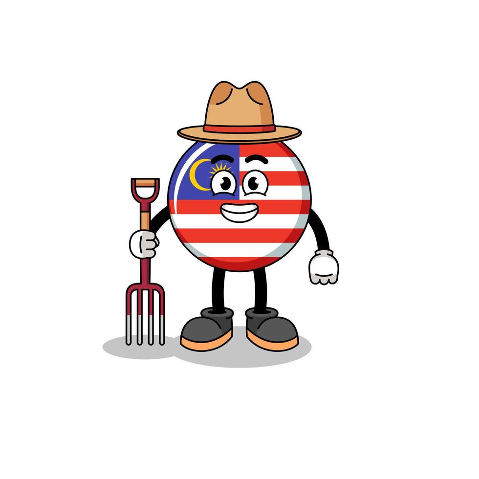 Cartoon mascot of malaysia flag farmer vector